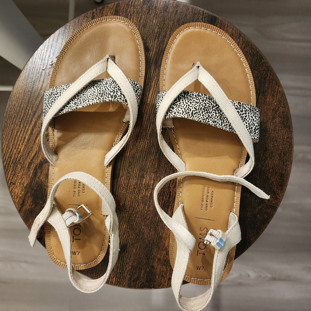 Toms Strappy Sandals with Black and White Pattern